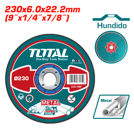 DISCO DE DESBASTE P/METAL 230X6X22.2MM C:DEPR