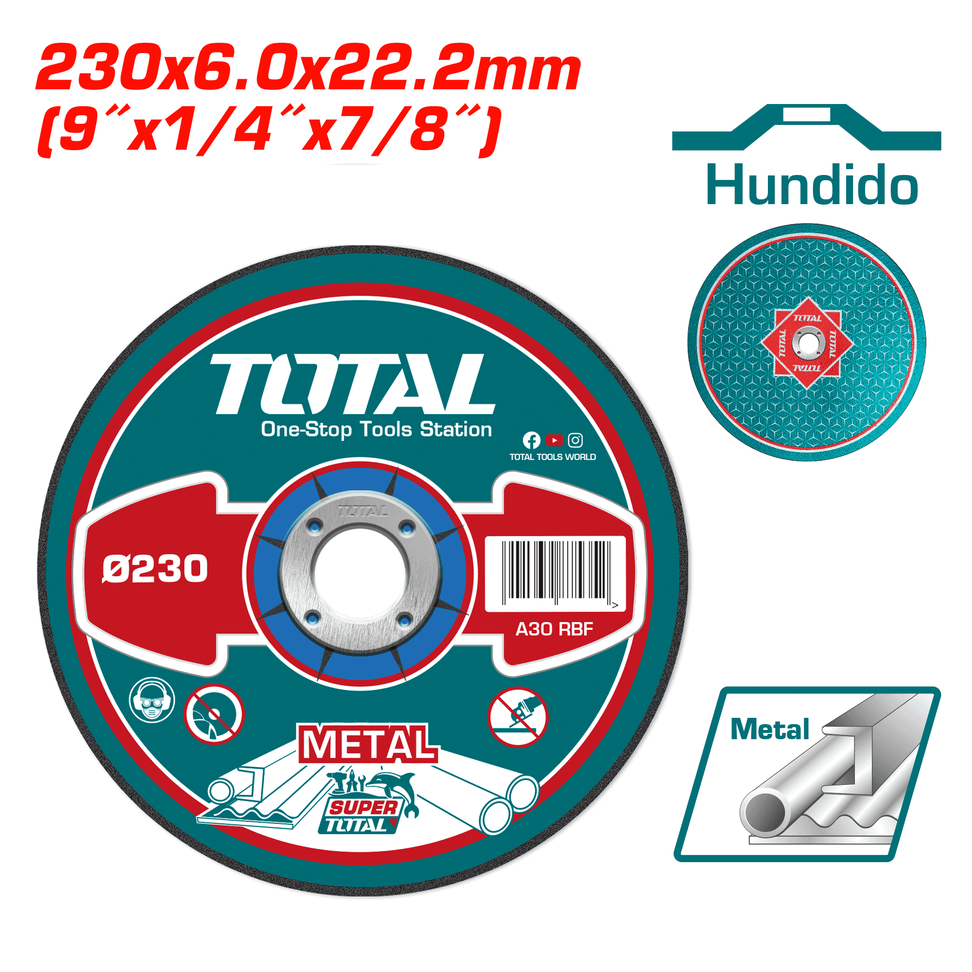 DISCO DE DESBASTE P/METAL 230X6X22.2MM C:DEPR