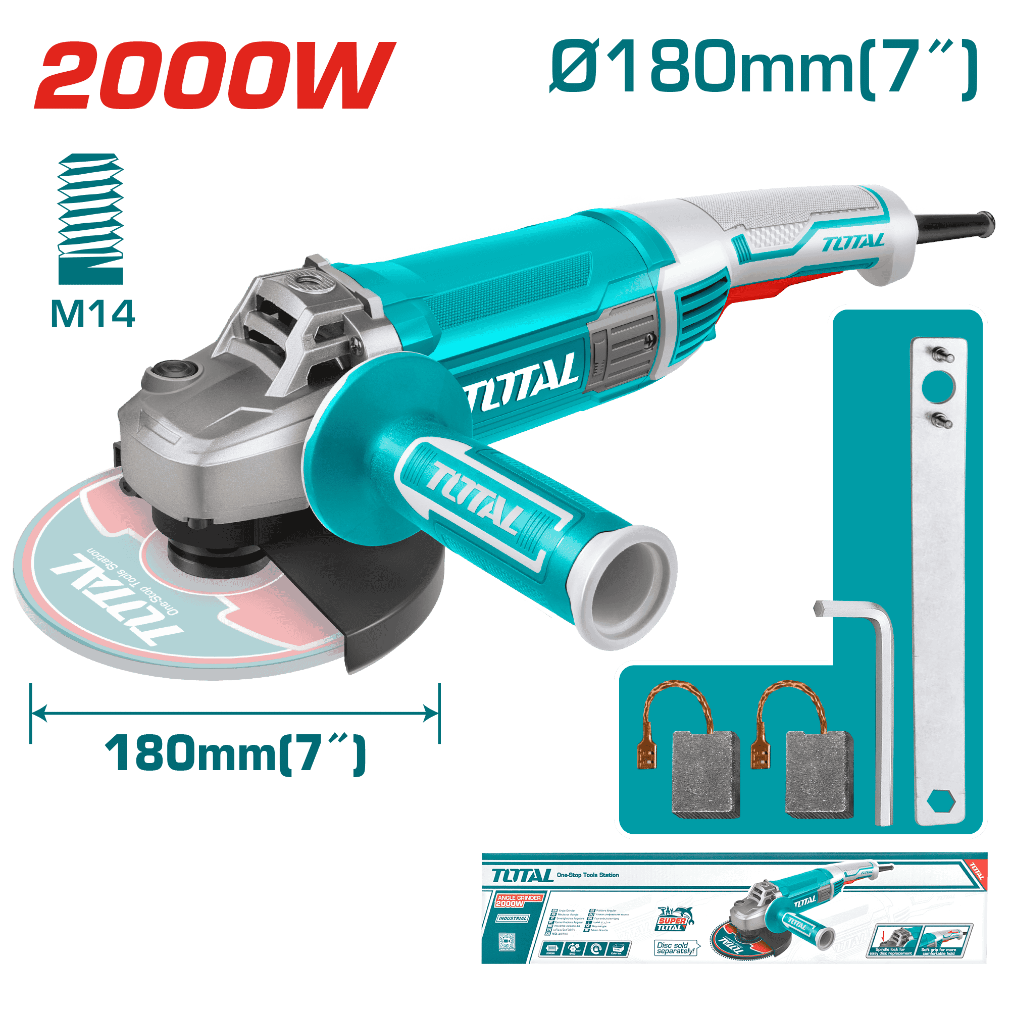 AMOLADORA ANGULAR 07'' 180mm 2000W M14 INDUSTRIAL