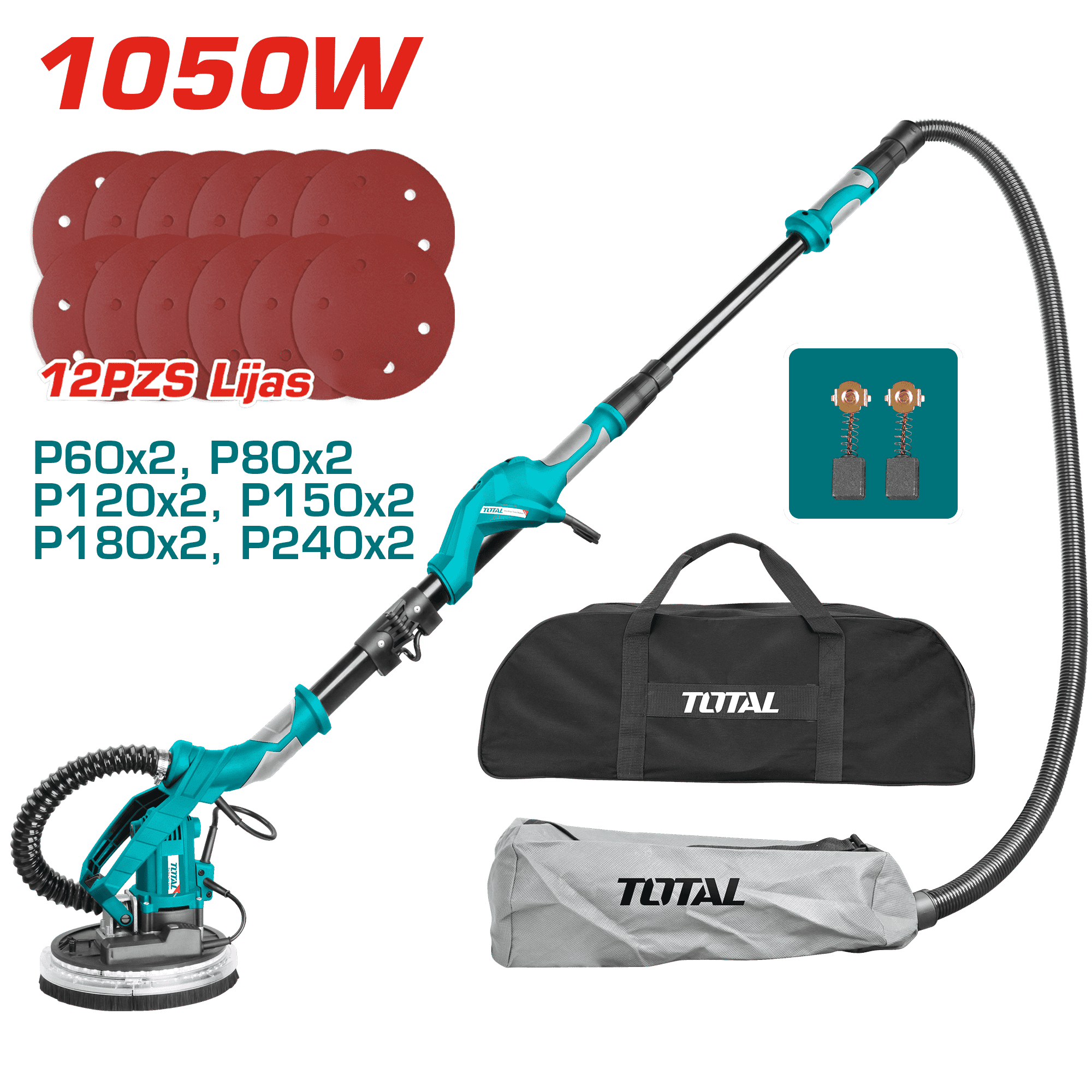 LIJADORA DE DRYWALL 1050W 600-2600RPM PAD 215MM LED INDUSTRIAL