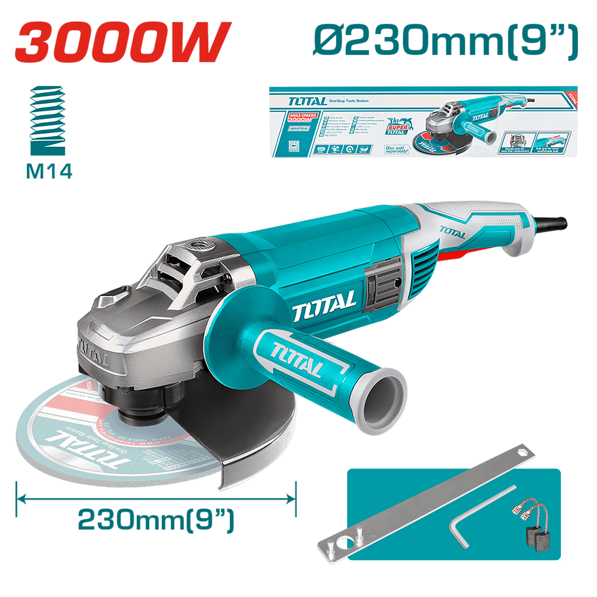 AMOLADORA ANGULAR 09'' 230mm 3000W M14 6300RPM INDUSTRIAL