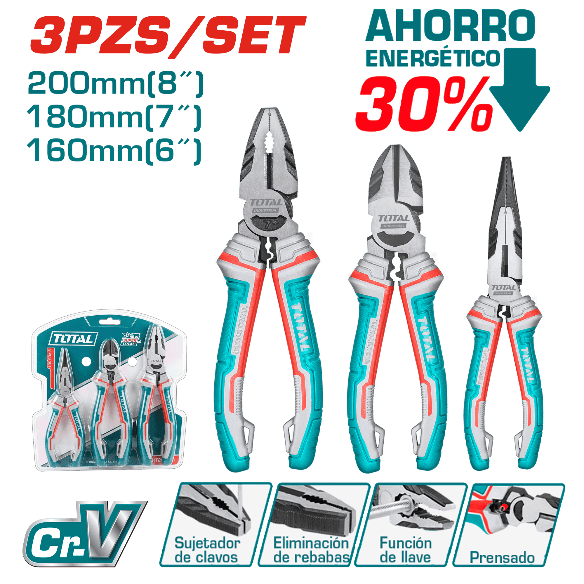 SET DE ALICATES 3PZS 6 /7/8 CR-V MANGO TPR INDUSTRIAL