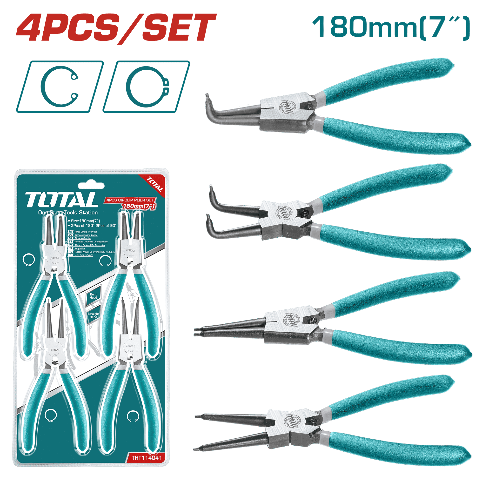SET DE ALICATES CIRCLIP 4 PCS ACERO AL CARBONO