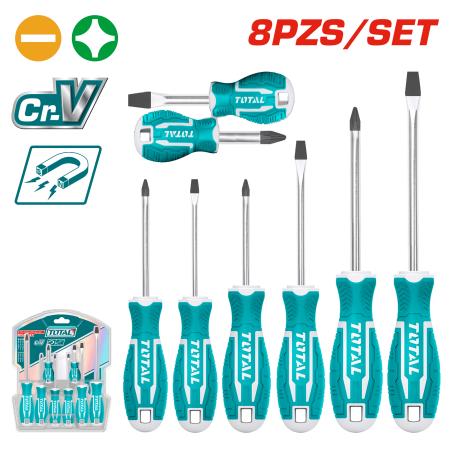 SET DESTORNILLADORES 8PCS CR.V 4XSL+4PH 38/75/100/150MM MAG.