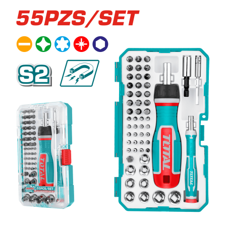 SET DESTORNILLADOR + PUNTAS 55PZS S2 MAGNETICO ESTUCHE INDUSTRIAL