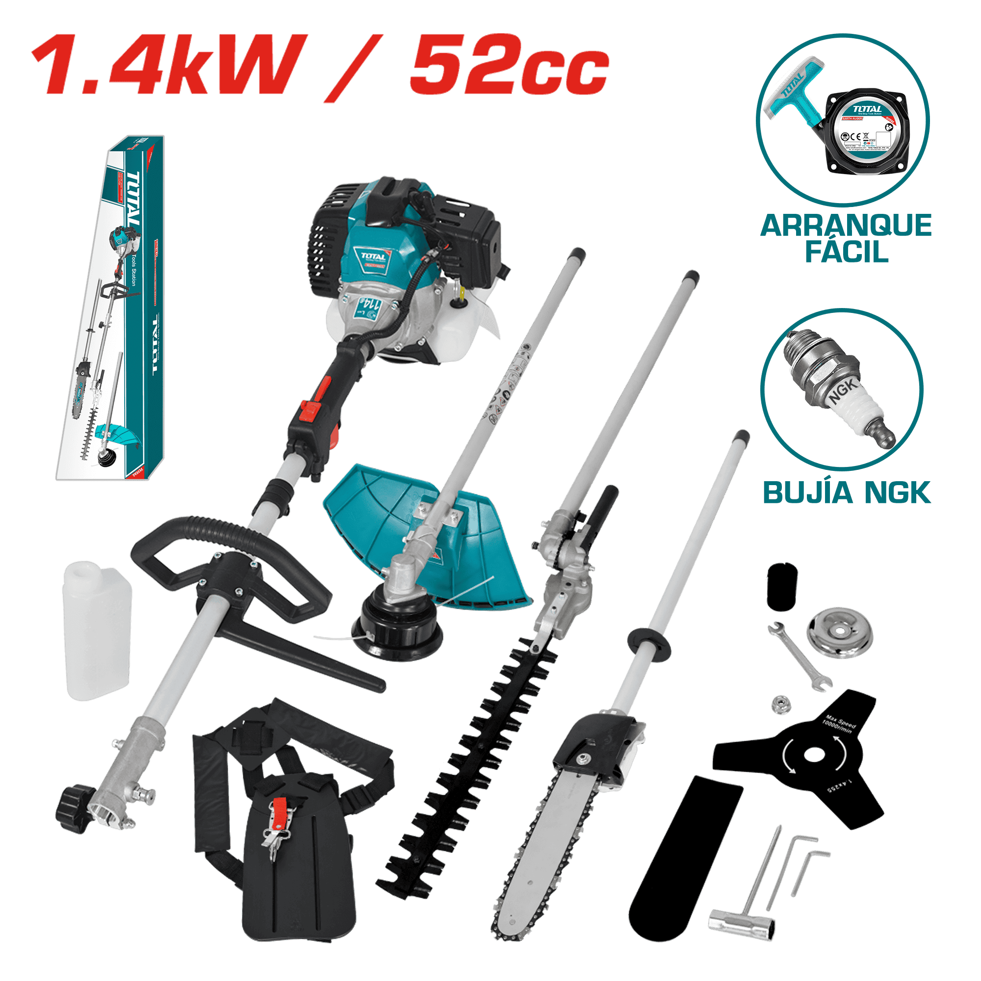 MOTOGUADAÑA MULTICORTADORA 2.2HP (1.4KW)/52CC 10000RPM (4 en 1)
