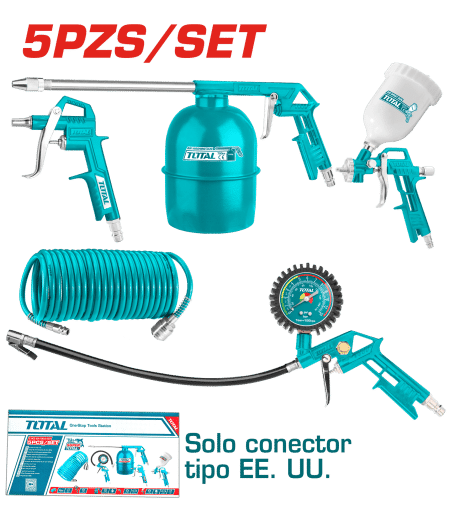 SET PISTOLAS 5PCS AIRE/ROCIADOR/PINTURA/INFLADOR/MANGUERA