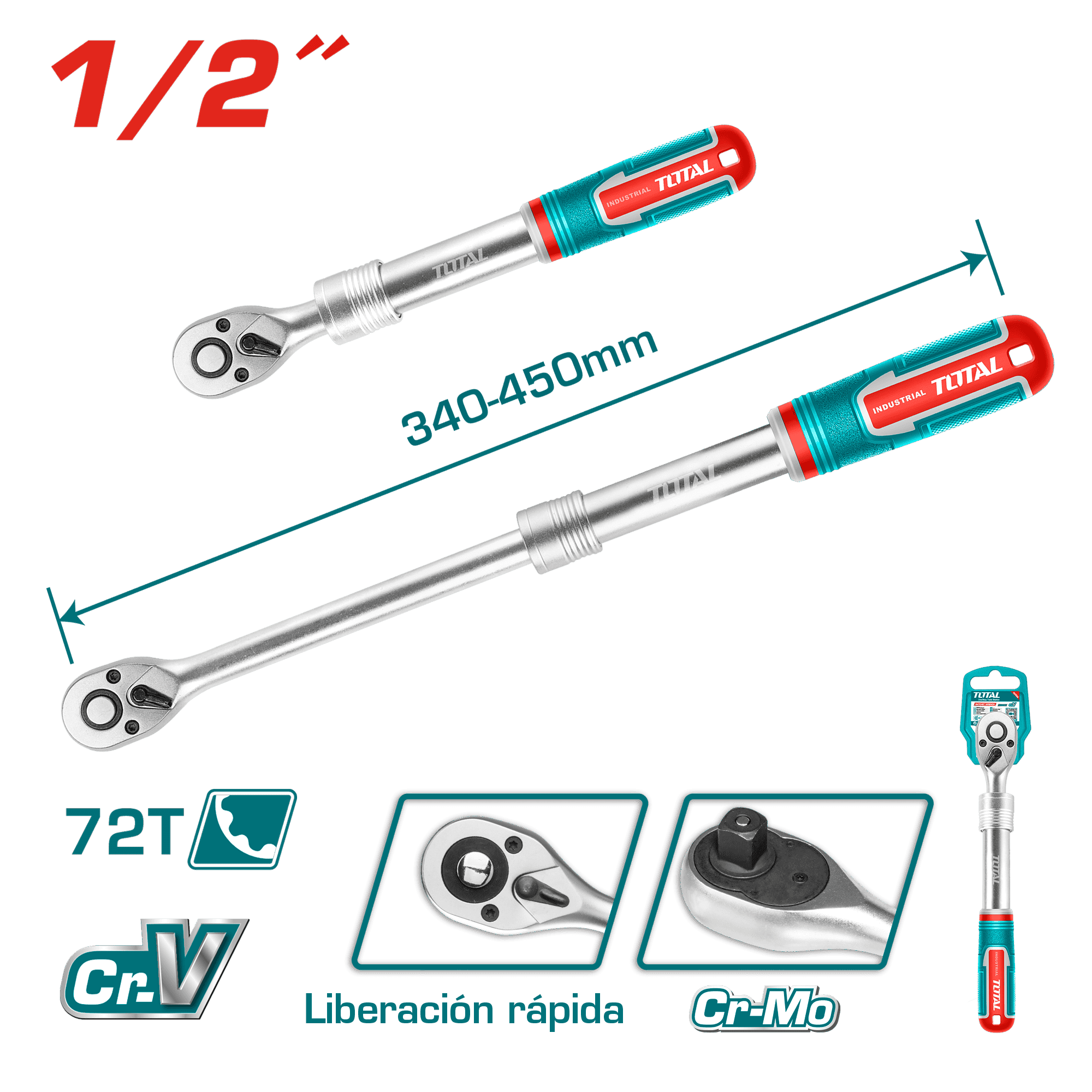 RACHET 1/2 72T EXTENDIBLE 340-450MM CR-V+CRMO LIB.RAPIDA INDUSTRIAL