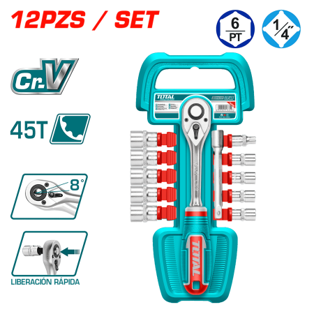 SET RACHET 1/4 + SOCKET 50BV30 12PCS INDUSTRIAL