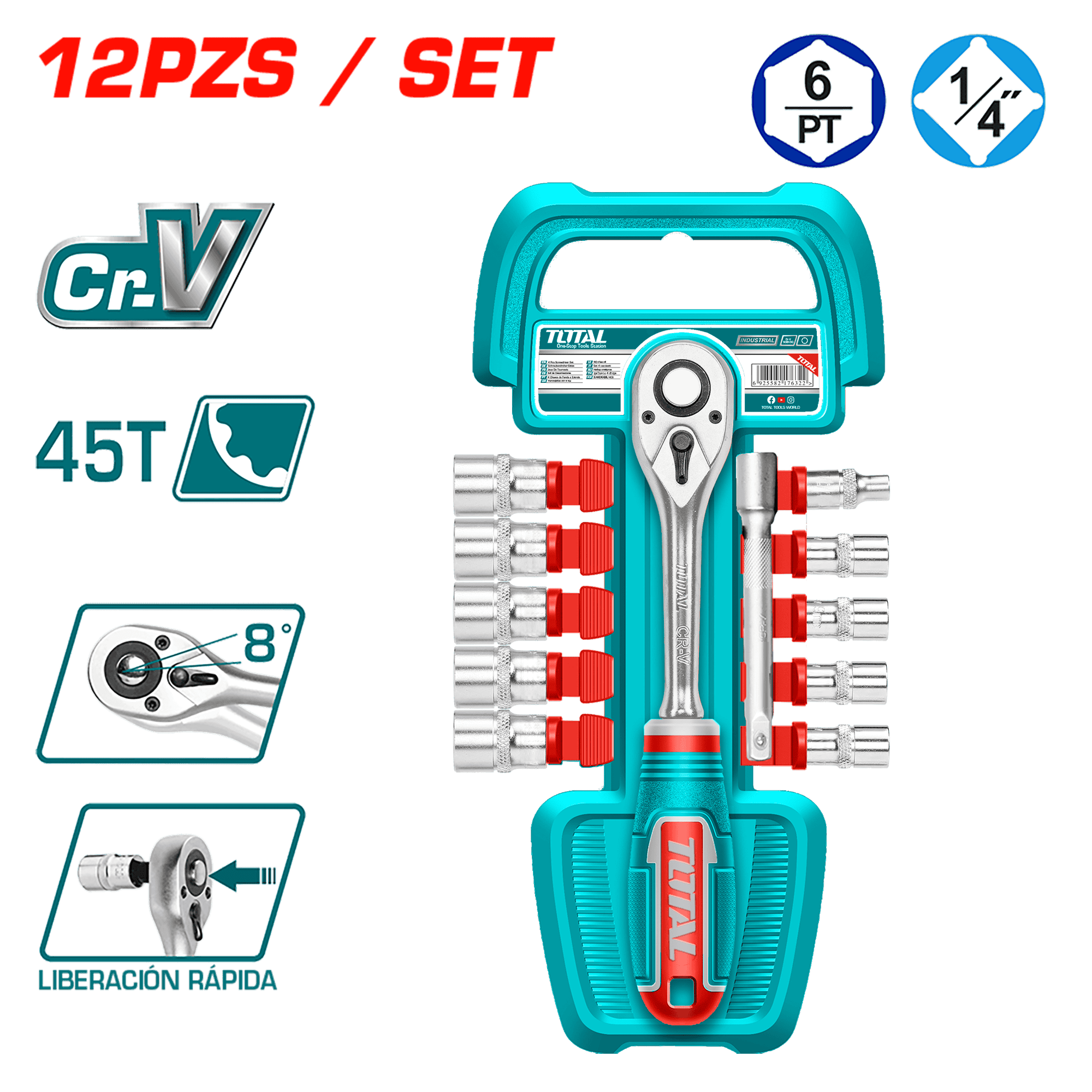 SET RACHET 1/4 + SOCKET 50BV30 12PCS INDUSTRIAL