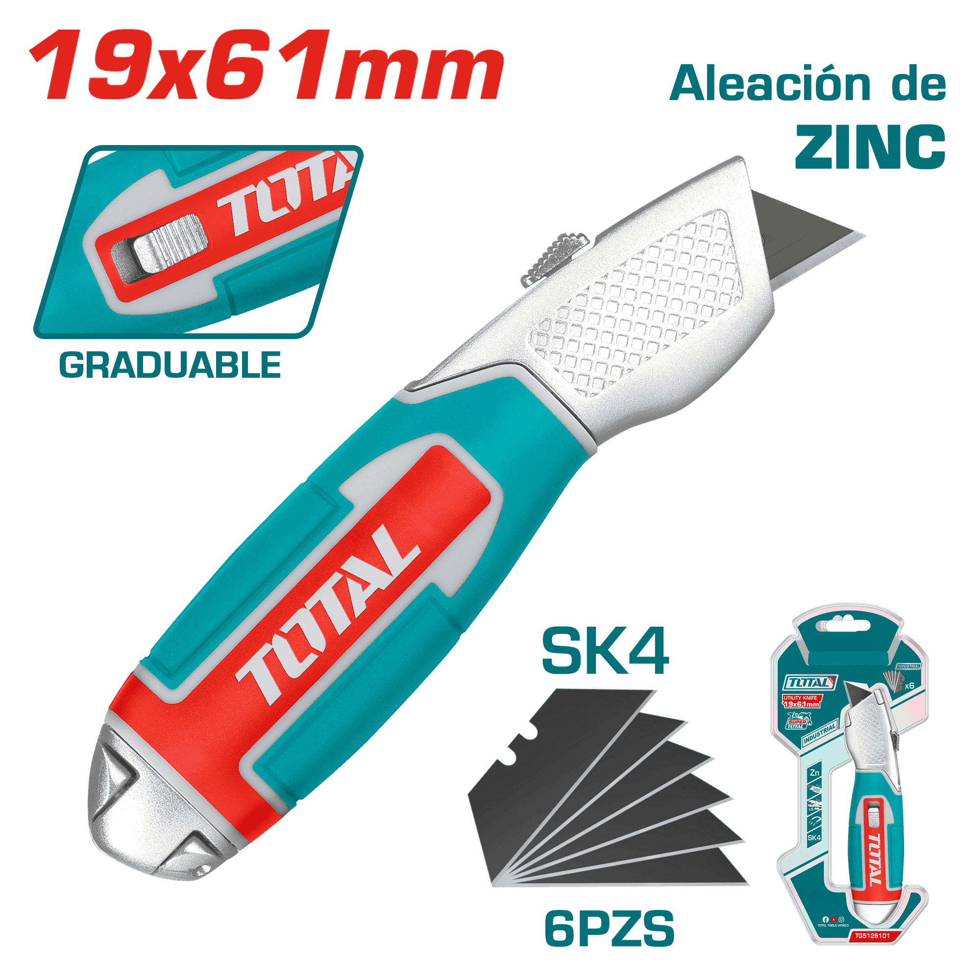 CUCHILLA UTILITARIA HOJA:61X19MM L:175CM ALEACIÓN DE ZINC 256G INDUSTRIAL