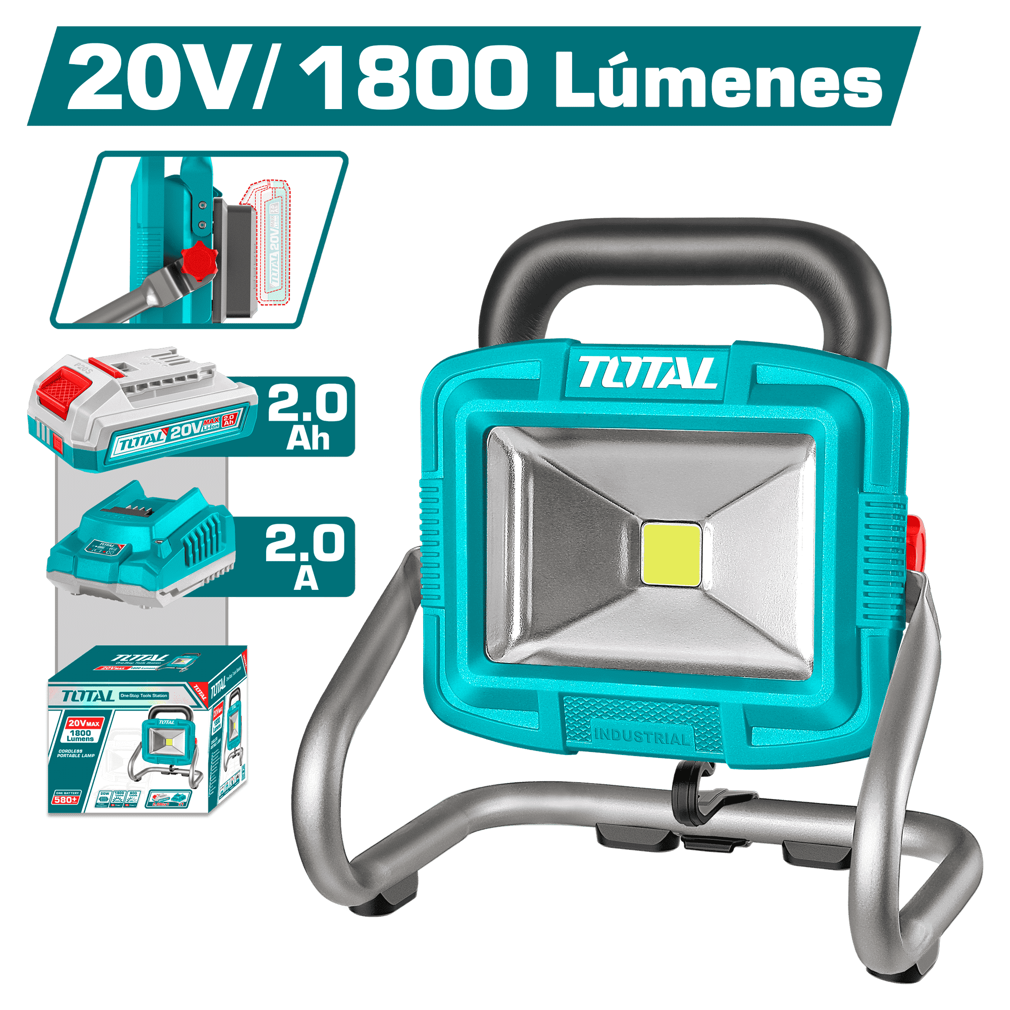 LAMPARA PORTATIL LED 20V 20W 1X2.0AH 1800LUMENS
