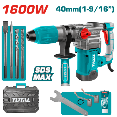 ROTOMARTILLO SDS-MAX 40MM 1600W 630RPM 3850BPM 10J MALETIN INDUSTRIAL