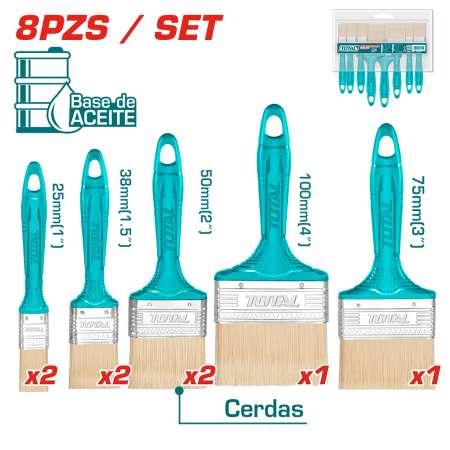 SET BROCHAS 8PCS 1-4 PULG P/PINTURA BASE DE ACEITE