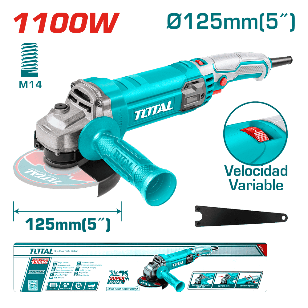 AMOLADORA ANGULAR 05'' 125MM 1100W M14 5000-12000RPM MANGO LARGO INDUSTRIAL