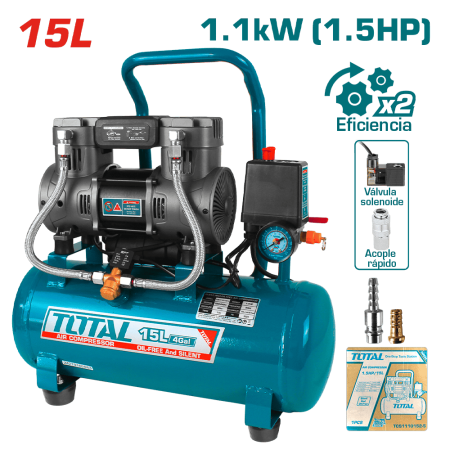 COMPRESORA OIL-FREE 15L 1.5HP 67DB 8BAR 3400RPM