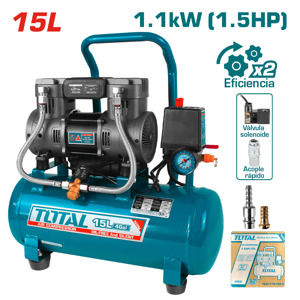 COMPRESORA OIL-FREE 15L 1.5HP 67DB 8BAR 3400RPM