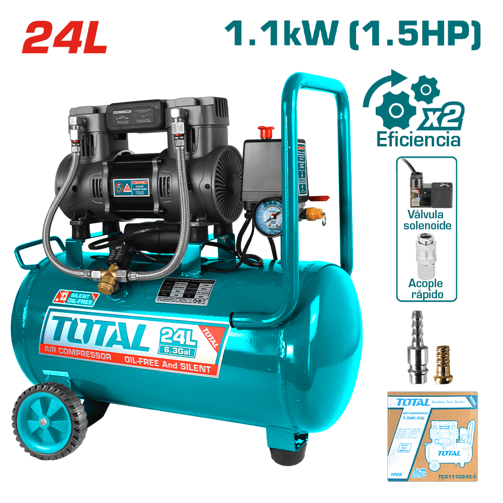 COMPRESORA OIL-FREE 24L 1.5HP 67DB 8BAR 3400RPM