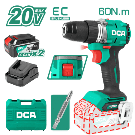TALADRO PERCUTOR 20V BRUSHLESS 13MM 60N.M 20+2 B:4.0AHX2