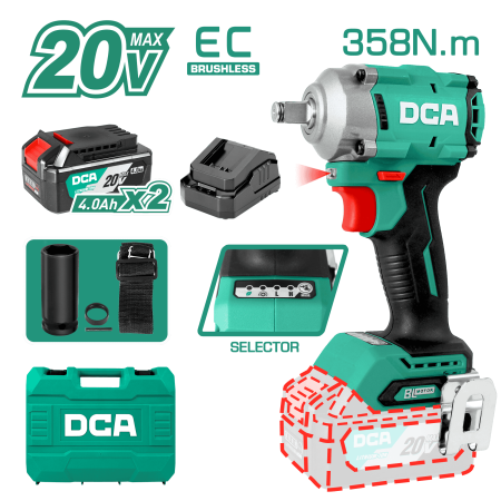 LLAVE DE IMPACTO 20V BRUSHLESS 1/2'' 358NM 2X4.0AH MALETIN