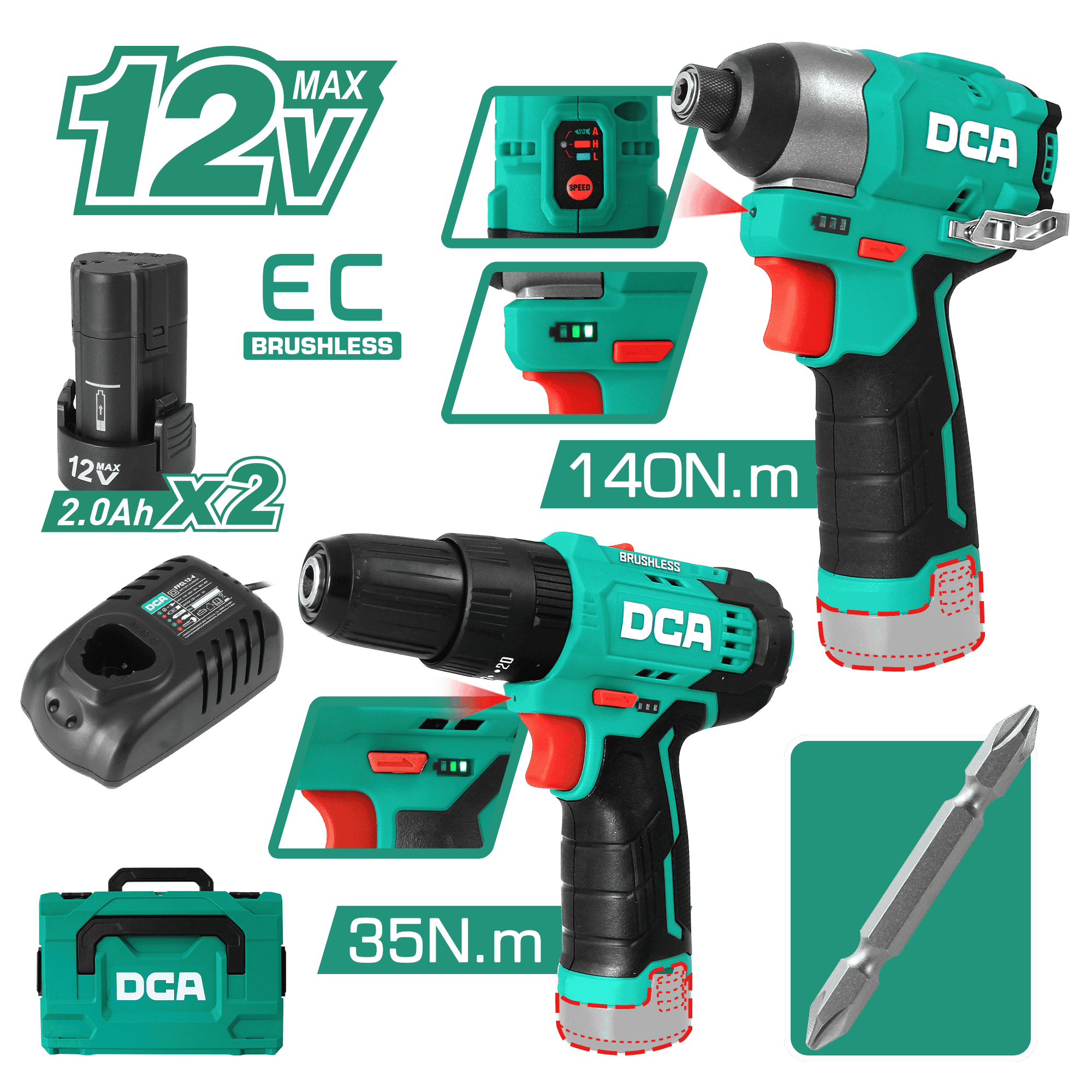 COMBO ATORNILLADOR 250W + TALADRO230W B:2.0AHX2