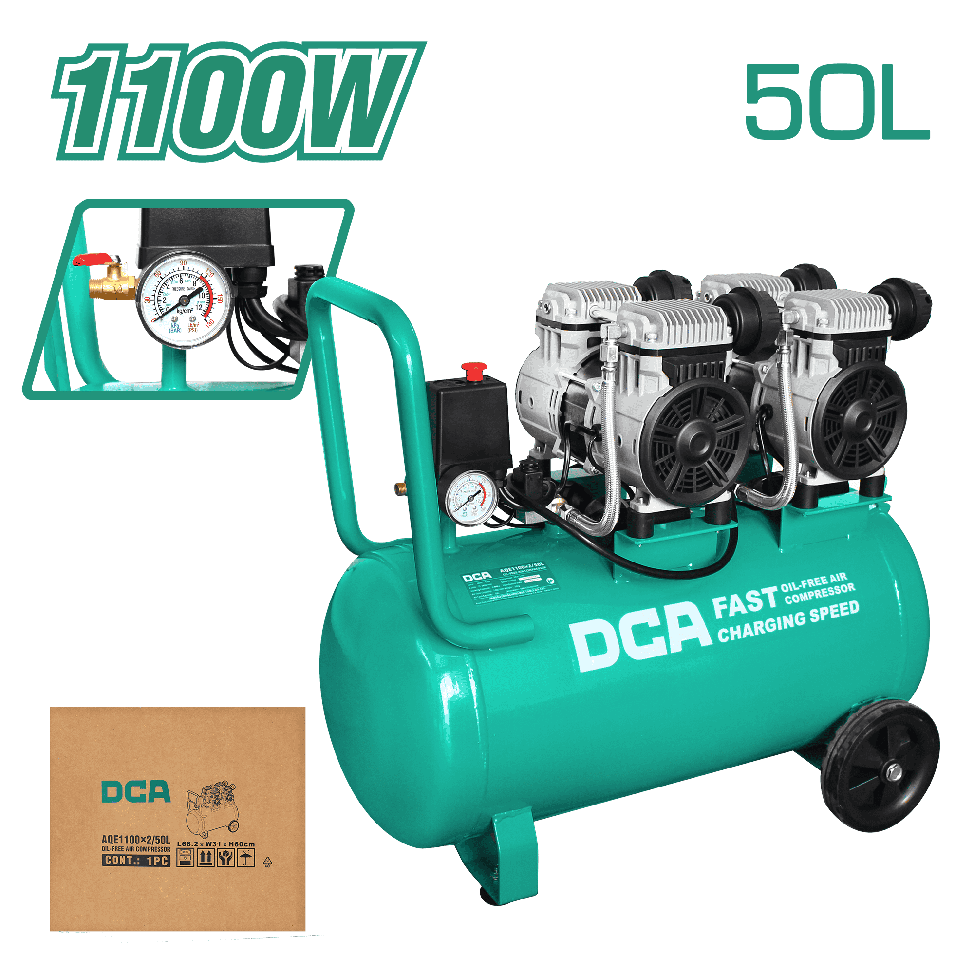 COMPRESORA OIL-FREE 1100W 2850/MIN 8BAR 140L/MIN 50L