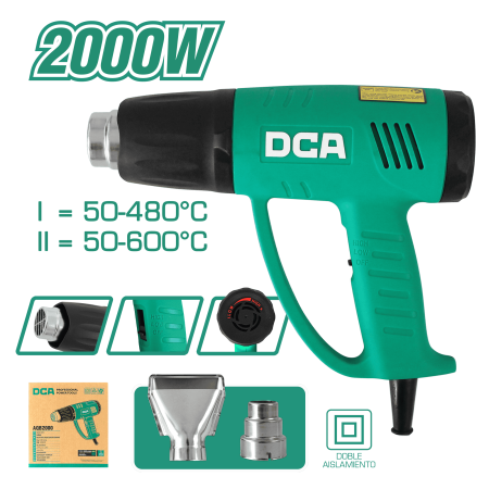 PISTOLA DE CALOR 2000W 2NIVELES 50/480/600C 210/250/380L/MIN