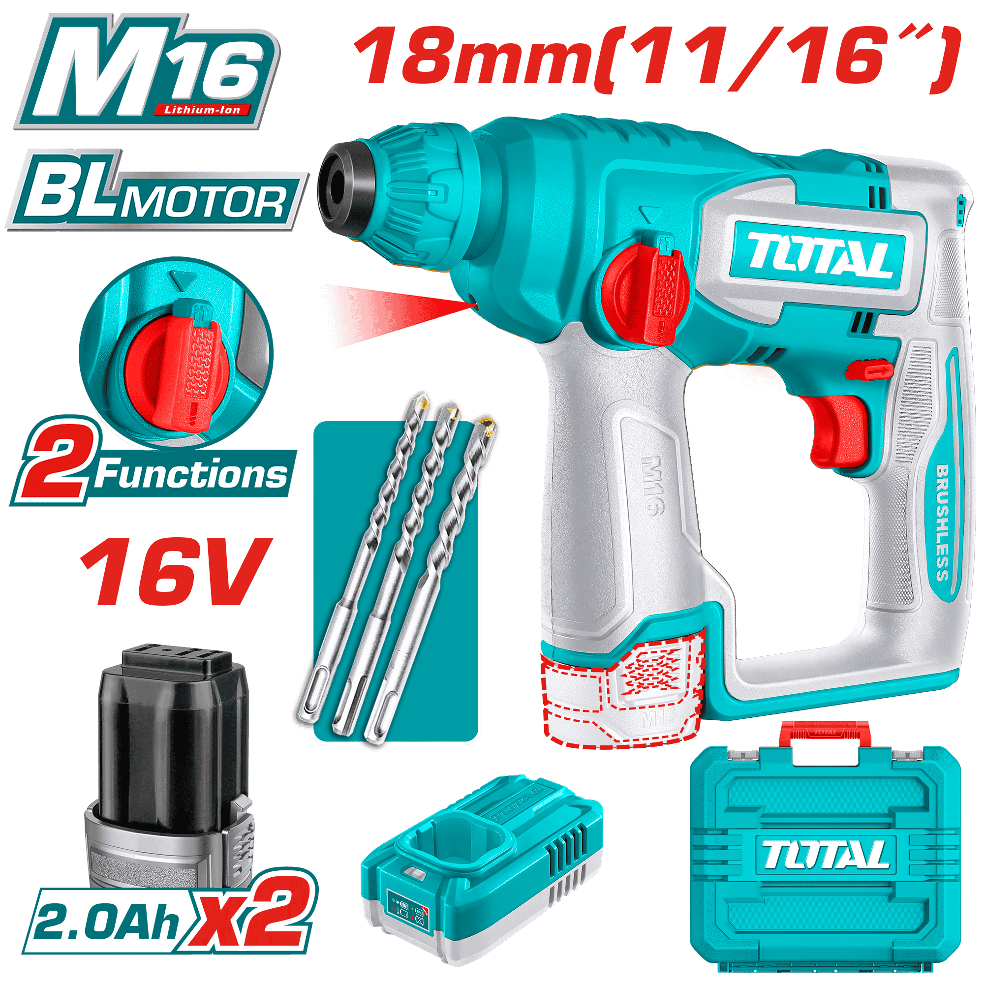 ROTOMARTILLO 16V 18MM 0-850RPM 0-5100BPM 1.8J