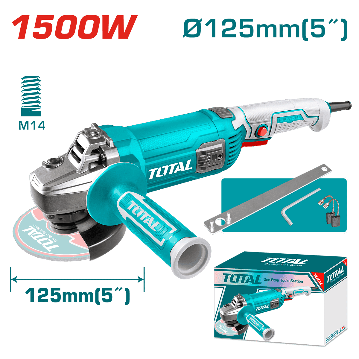 AMOLADORA ANGULAR 05'' 125mm 1500W M14 9300RPM MANGO LARGO INDUSTRIAL