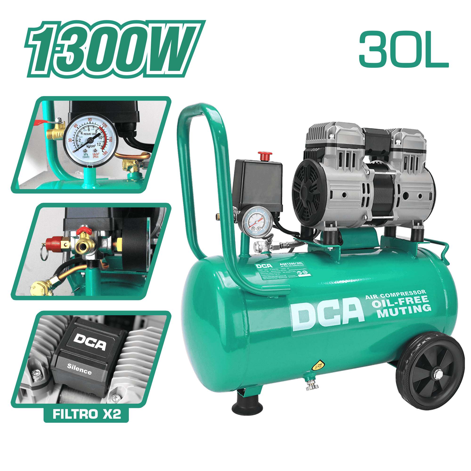 COMPRESORA OIL-FREE 1300W 2850/MIN 8BAR 78L/MIN 30L