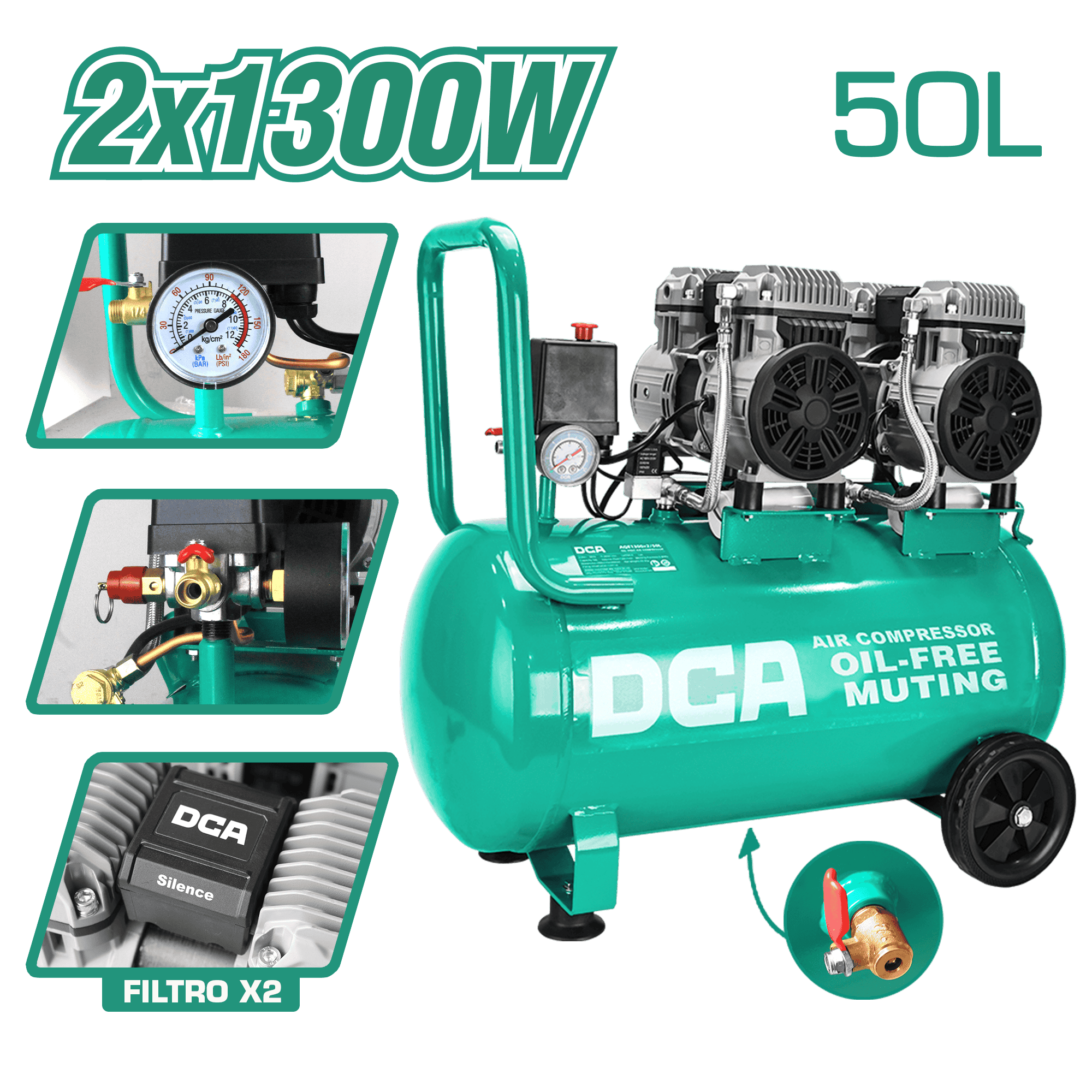 COMPRESORA OIL-FREE 1300W 2850/MIN 8BAR 156L/MIN 50L