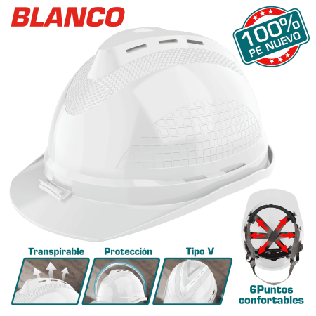 CASCO DE SEGURIDAD 100% NEW PE 6 PUNTOS CONFORTABLE 380G BLANCO INDUSTRIAL