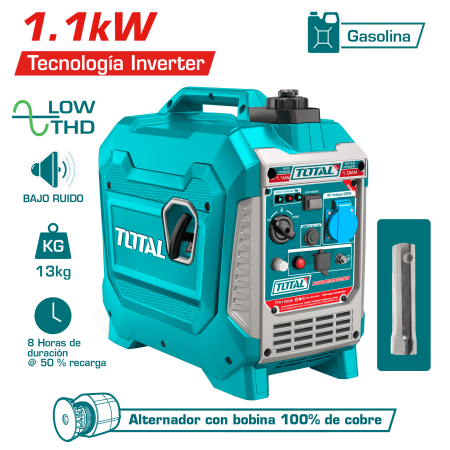 GENERADOR INVERTER 1.1KW GASOLINERO 4.3A TANQUE:3L MOTOR 56CC INDUSTRIAL