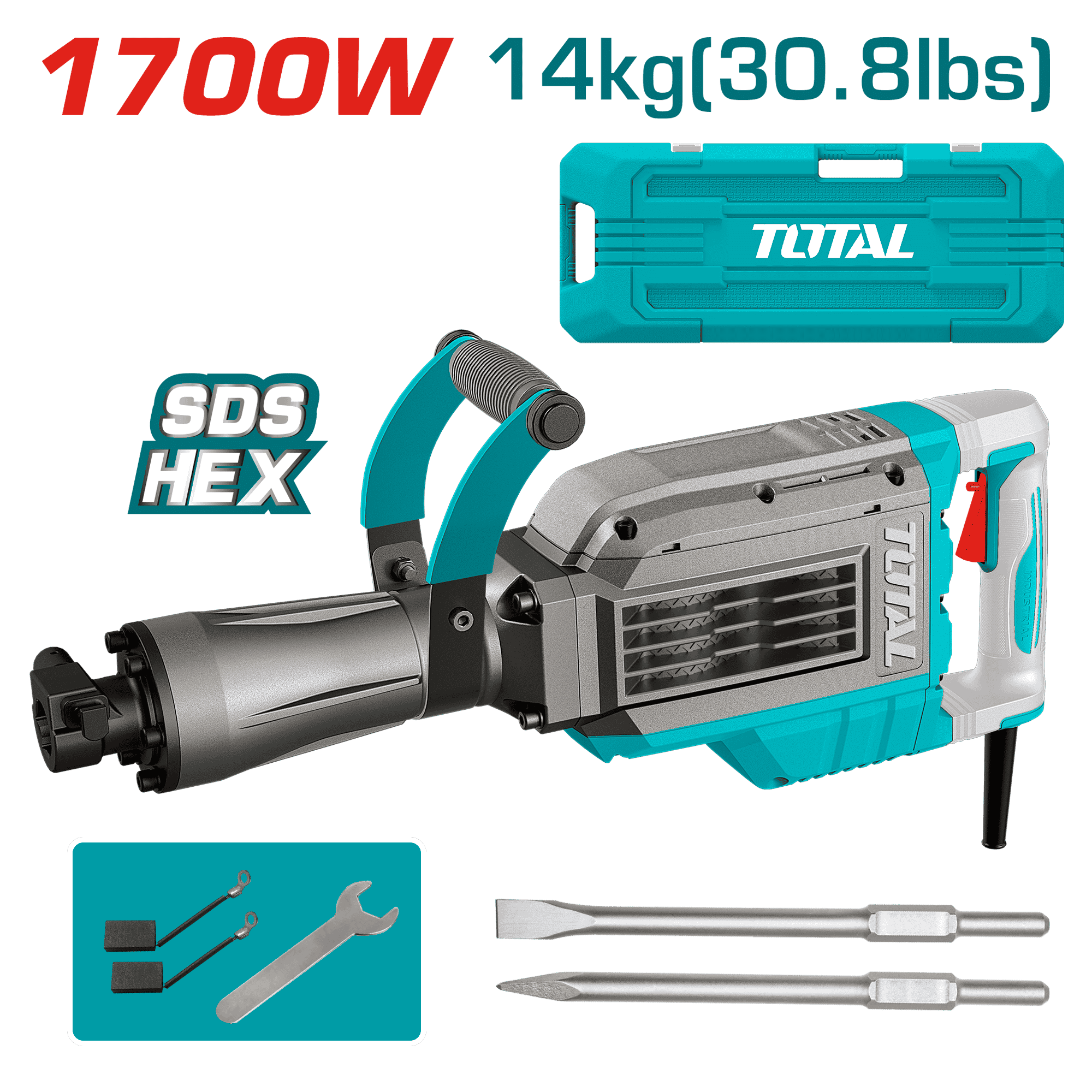 DEMOLEDOR SDS HEX 1700W 2000BPM 60J 14KG +ACC MALETIN INDUSTRIAL