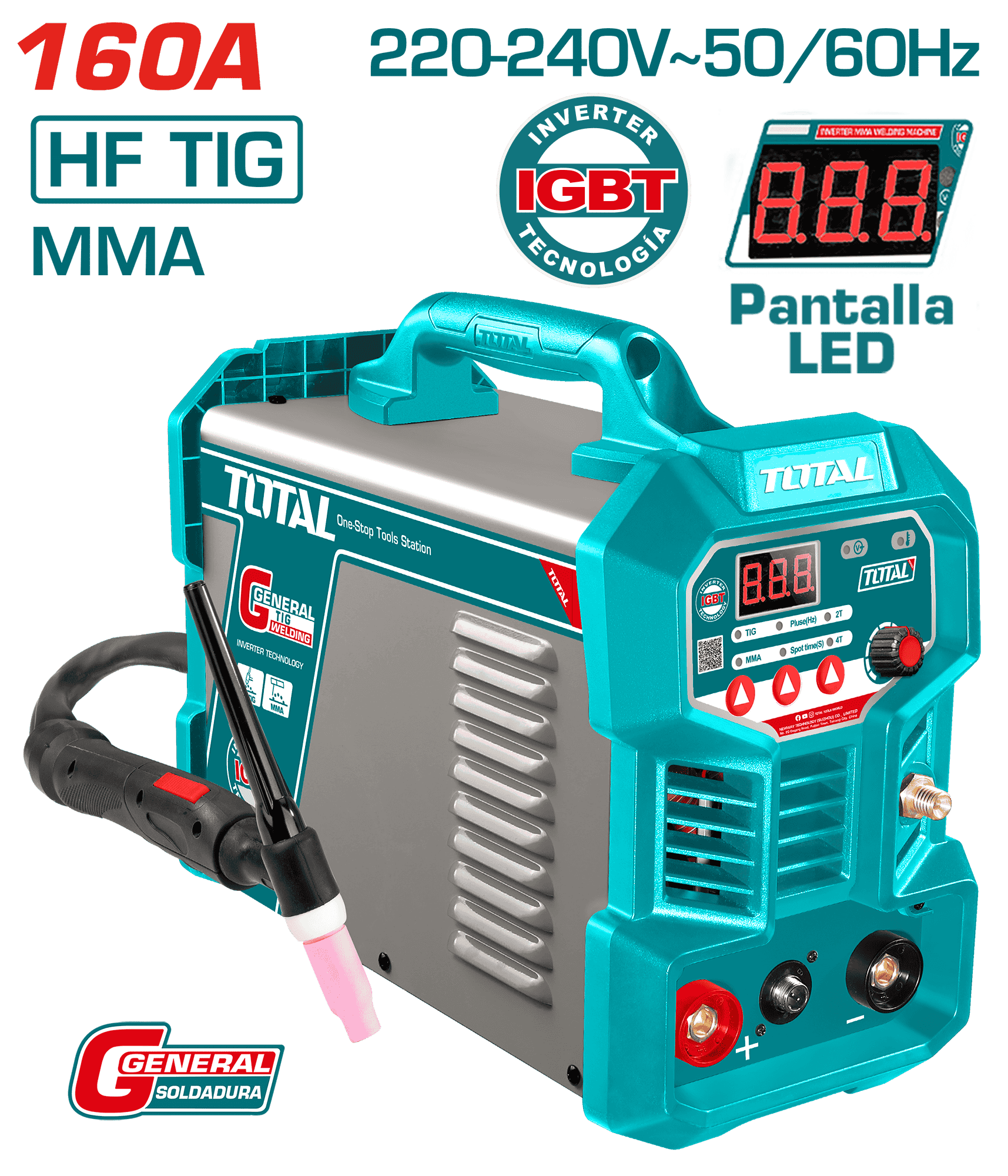 SOLDADORA INVERTER TIG/MMA 160A LED E:1.6-4.0