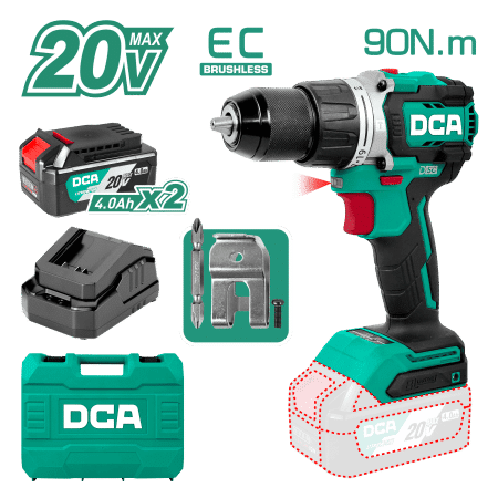 TALADRO PERCUTOR 20V BRUSHLESS 13MM 90N.M (19+2) B:2X4.0AH MALETIN