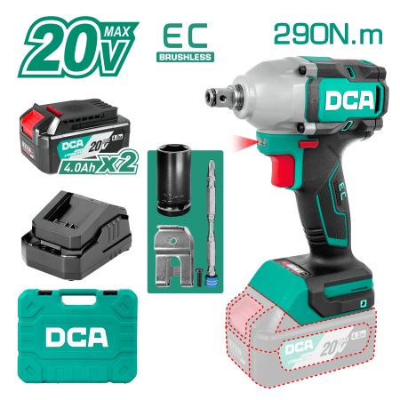 LLAVE DE IMPACTO 20V BRUSHLESS 1/2" 290NM 2X4.0AH MALETIN