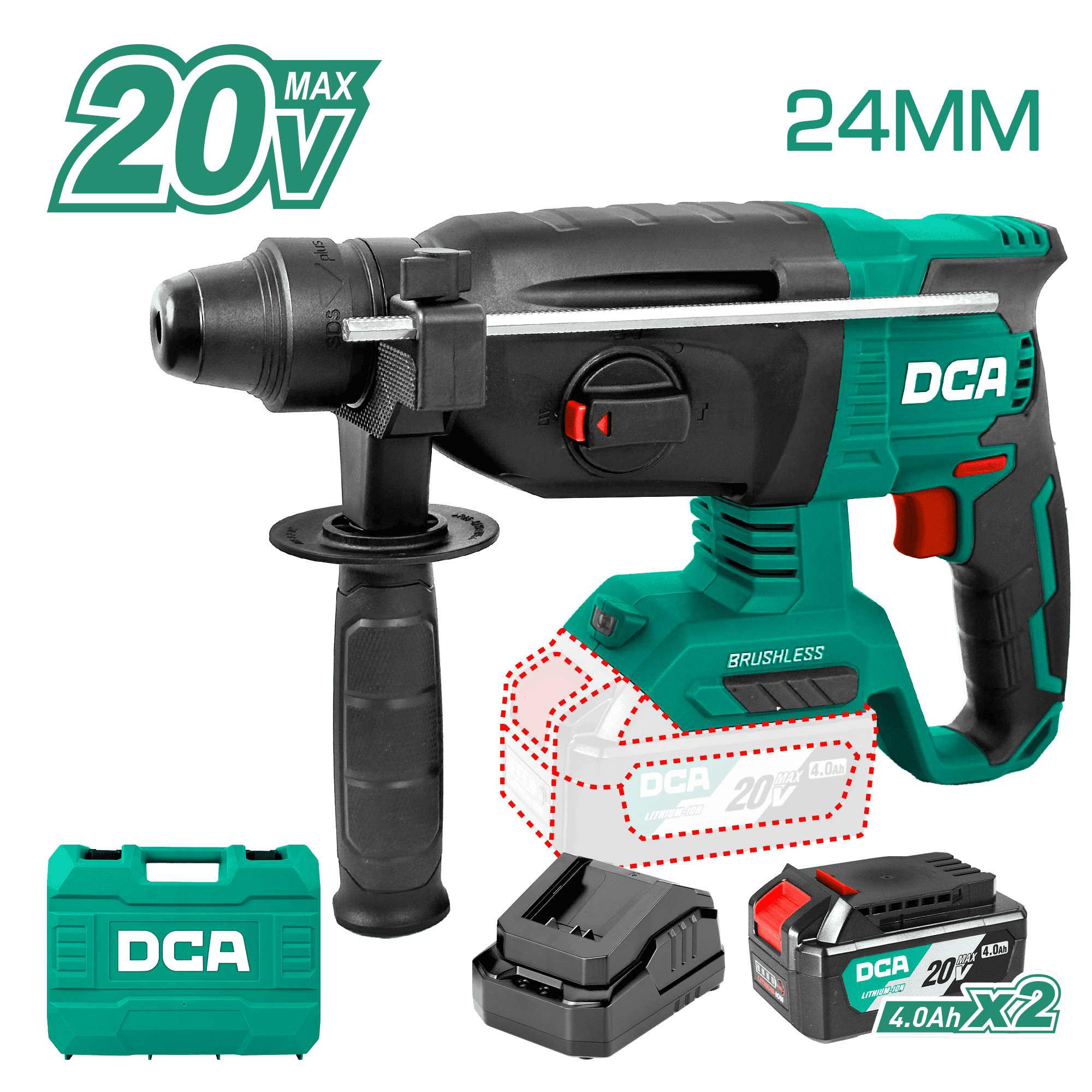 ROTOMARTILLO 20V 500W 24MM 2.8J 2X4.0AH