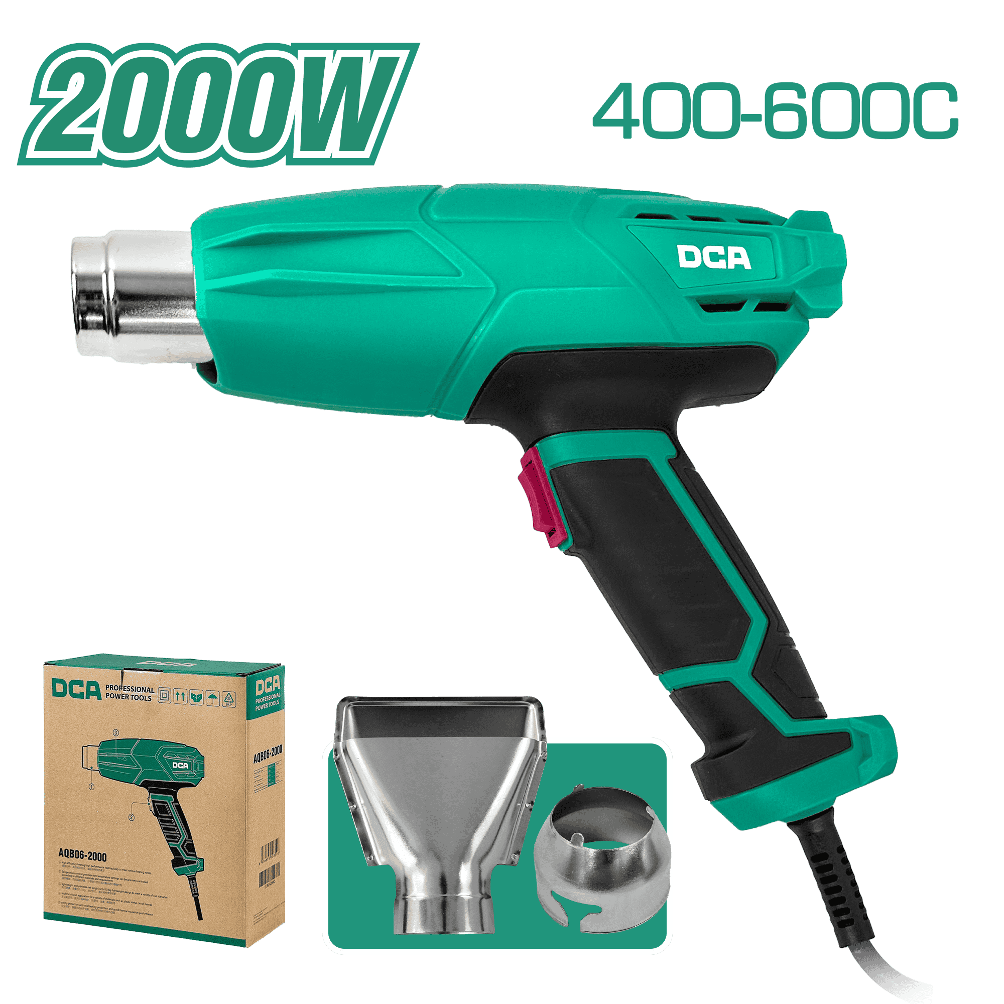 PISTOLA DE CALOR 2000W 2NIVELES 400/600C 150/240L/MIN