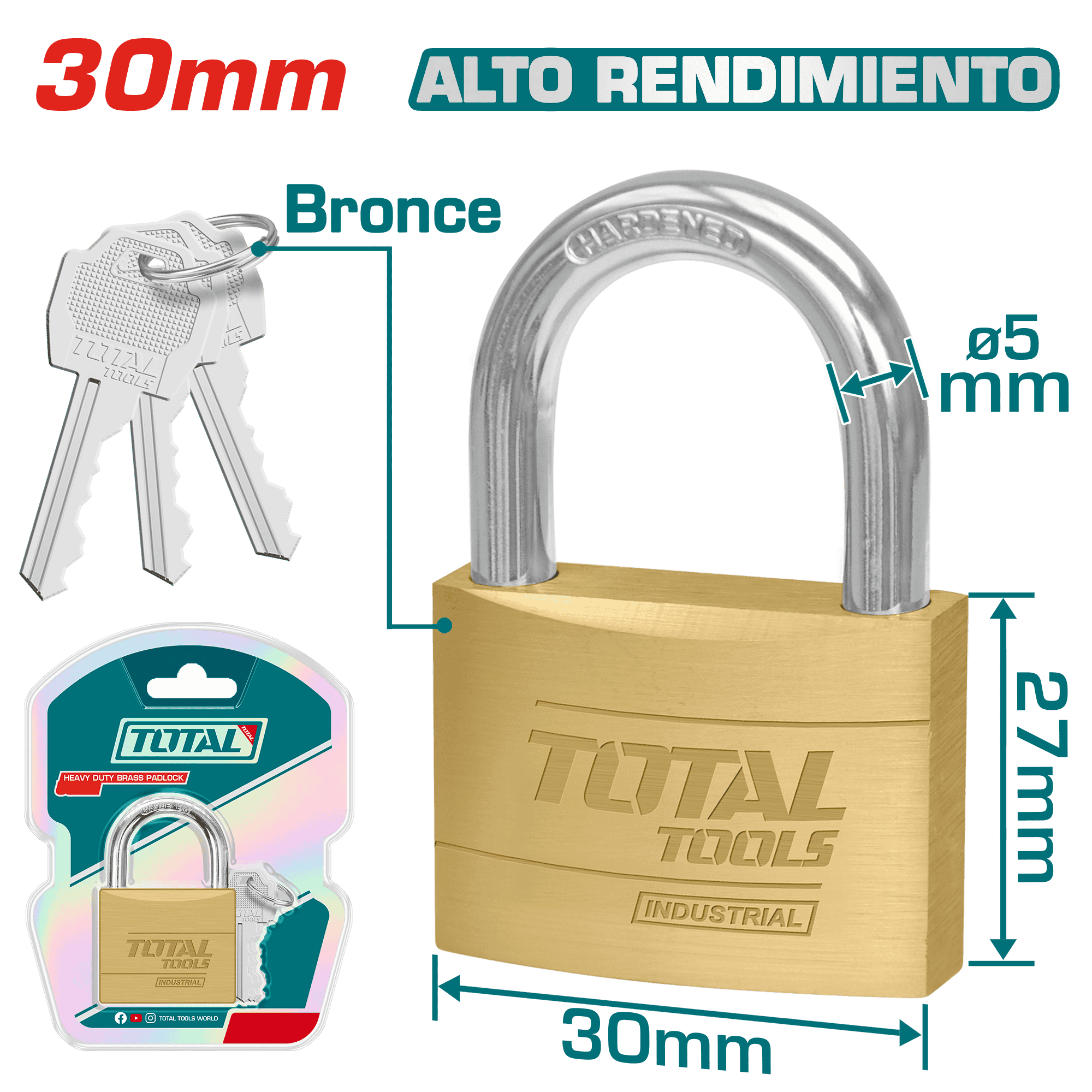 CANDADO ALTO DESEMPEÑO 30MM D:5MM 84G INDUSTRIAL