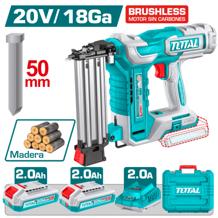CLAVADORA 20V BL F15-F50 CAP:105CL +1000 CLAVOS 2X2.0AH MALETIN INDUSTRIAL