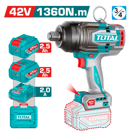 LLAVE IMPACTO BL 42V 1360NM 3/4'' 2800BPM 2X2.5AH + MALETIN INDUSTRIAL
