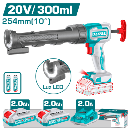 PISTOLA DE CALAFATEO 20V 2800N 10'' V:0.7-5.0MM/S LED 2X2.0AH INDUSTRIAL