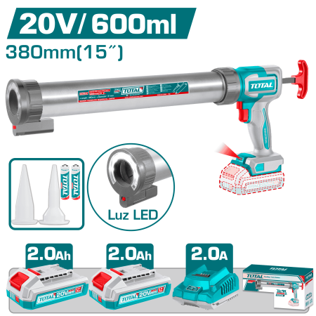 PISTOLA DE CALAFATEO 20V 2800N 15'' V:0.7-5.0MM/S LED 2X2.0AH INDUSTRIAL