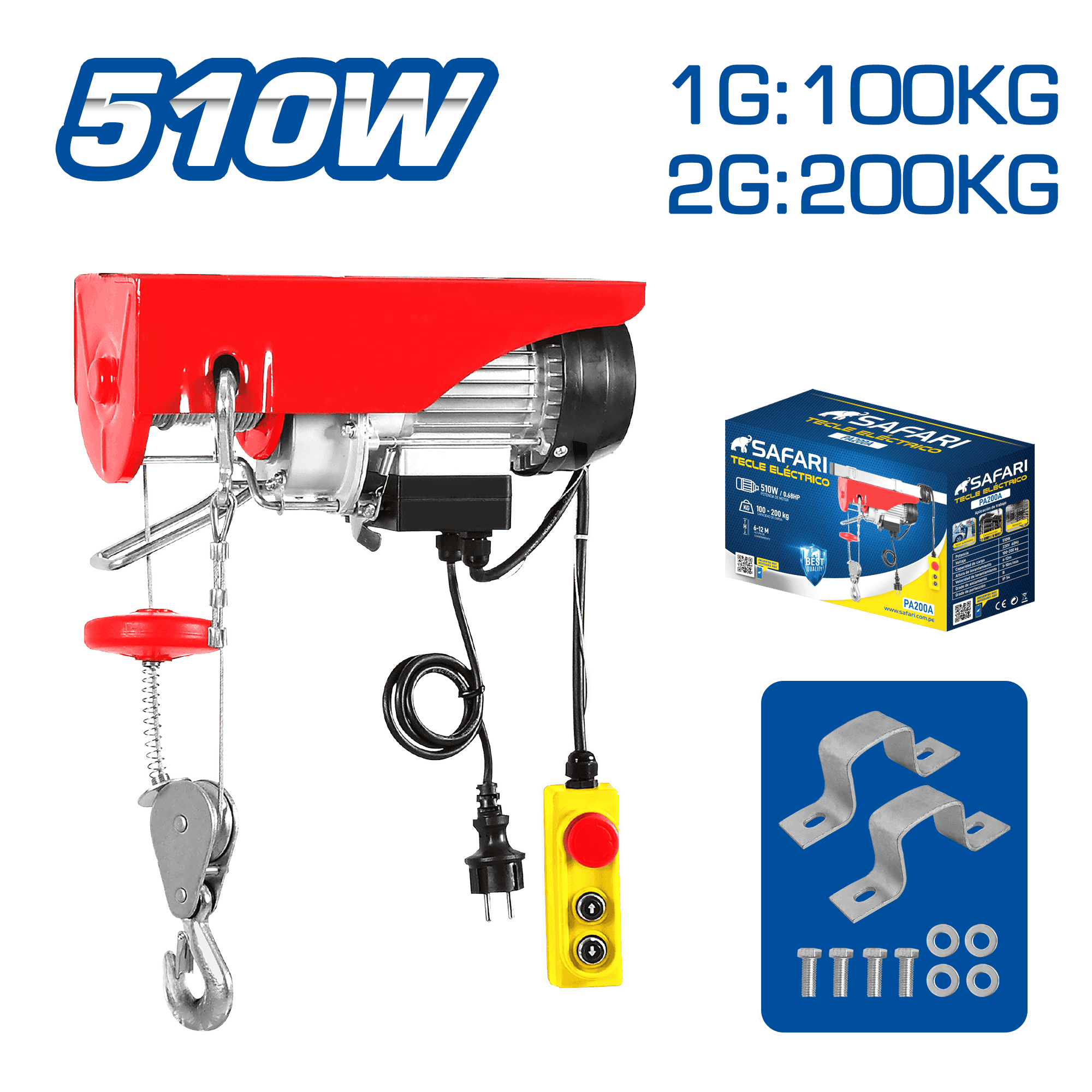 TECLE ELECTRICO 510W 1G:100KG / 2G:200KG E:6-12M V:5-10M/MIN