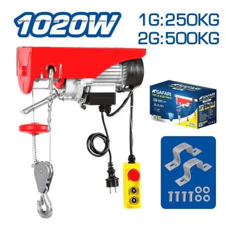 TECLE ELECTRICO 1020W 1G:250KG / 2G:500KG E:6-12M V:5-10M/MIN