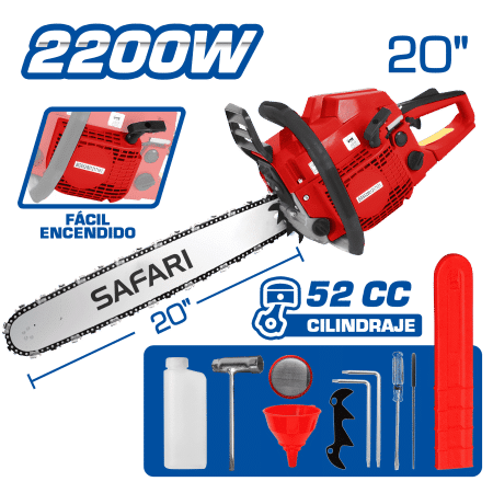 MOTOSIERRA GASOLINERA 52CC 2200W M:2-TIEMPOS ESP: 20'' + ACC