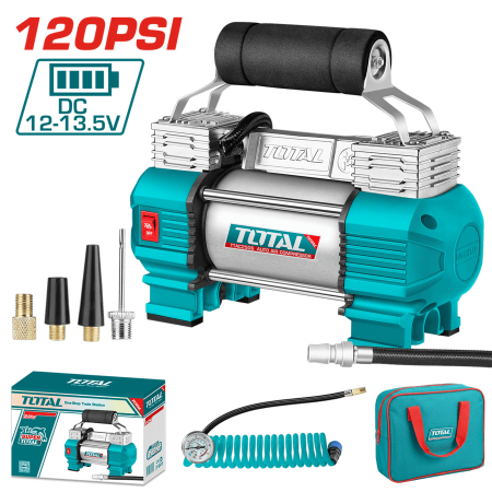 MINICOMPRESORA 12V 18A 120PSI CON LUZ + ACCESORIOS INDUSTRIAL