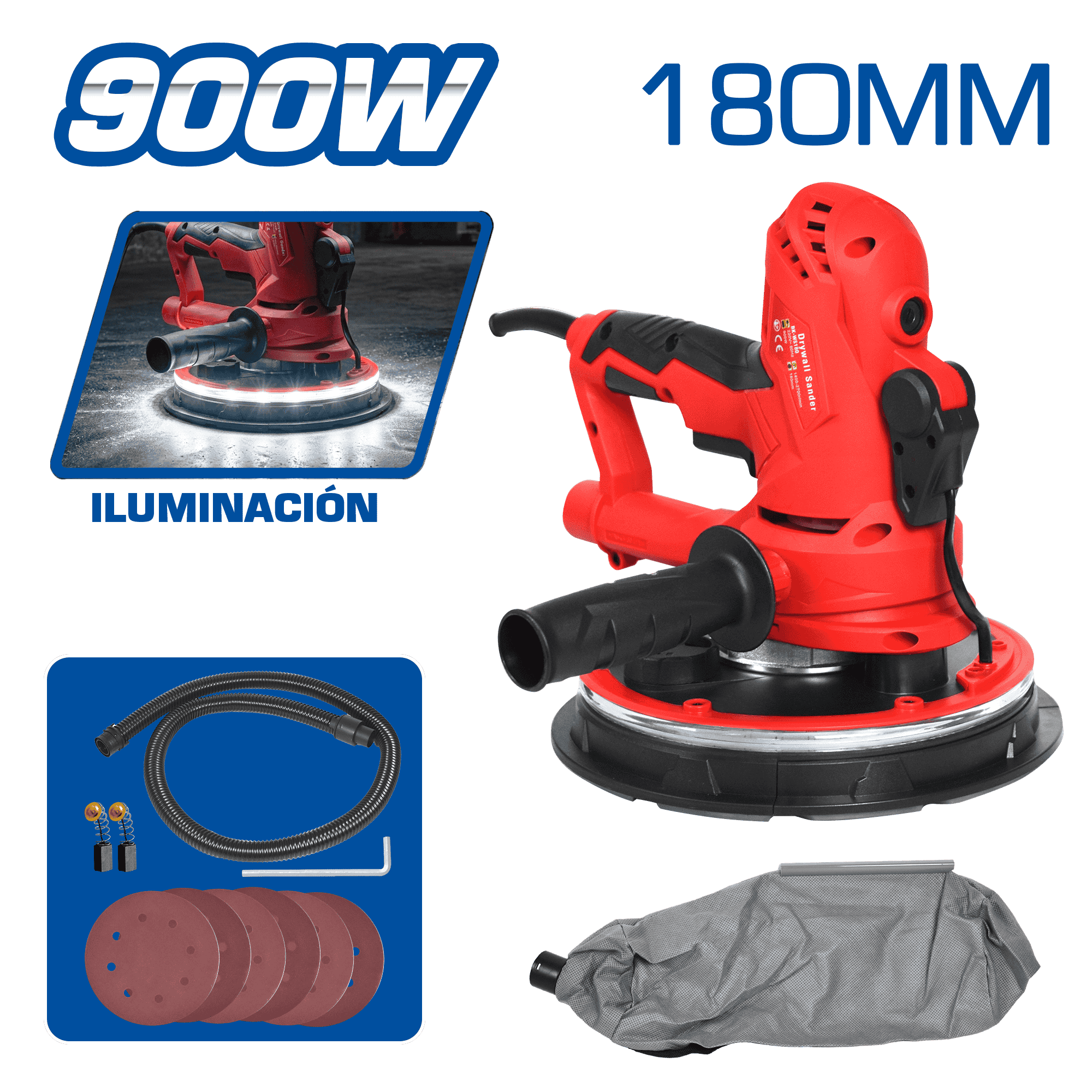 LIJADORA DE DRYWALL CORTO 900W 2700RPM 180MM