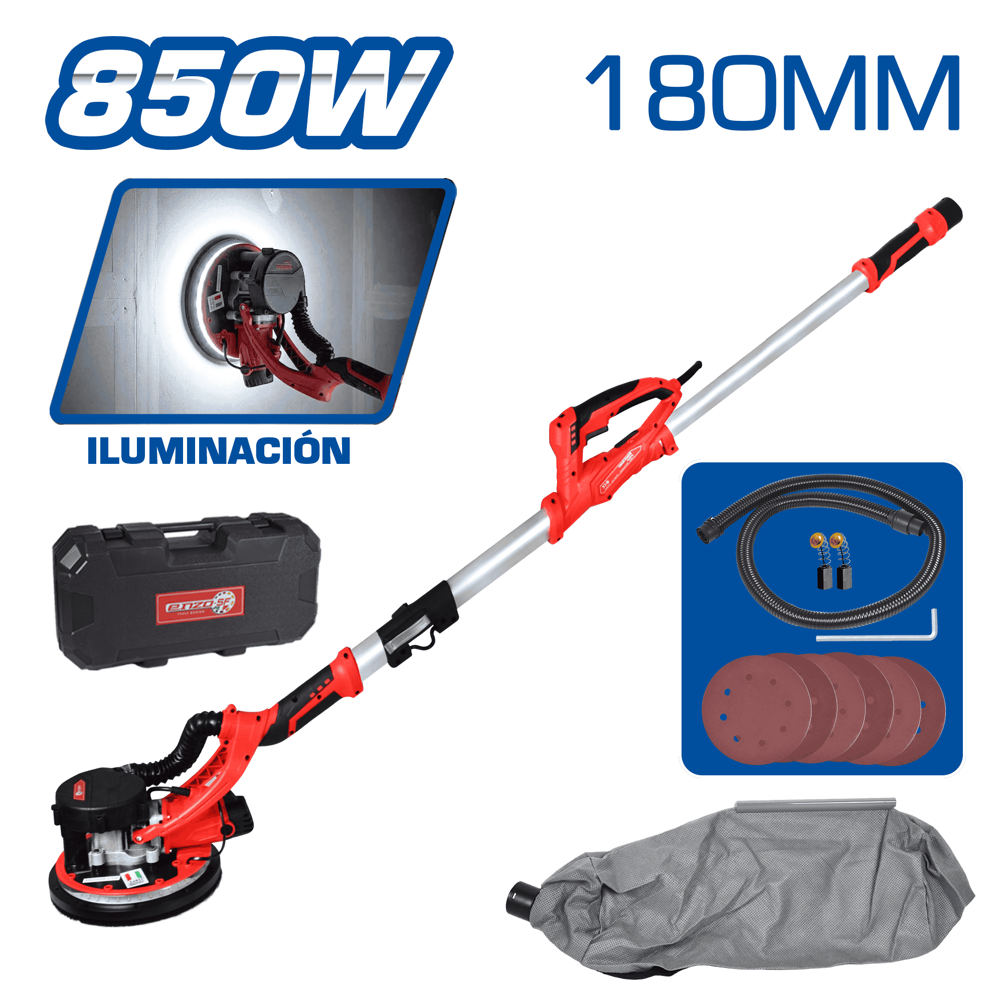 LIJADORA DE DRYWALL EXTENDIDA 850W 1600RPM 220MM LED BMC
